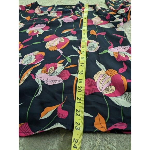 W5 Blouse Women’s Sz L Flowy Lightweight Artsy 3/4 Bell Sleeve Navy Pink Floral - Picture 13 of 13